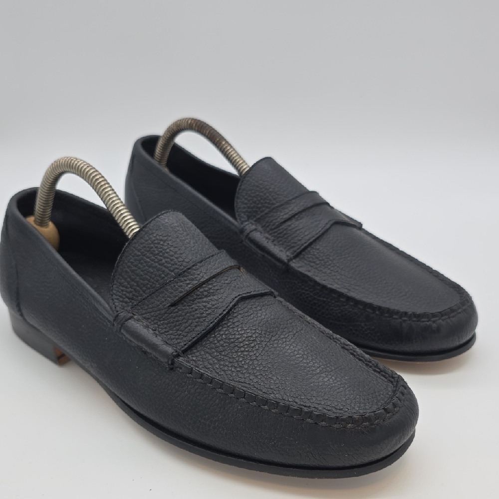 Cole Haan Black Pebbled Leather Slip-On Penny Loafers